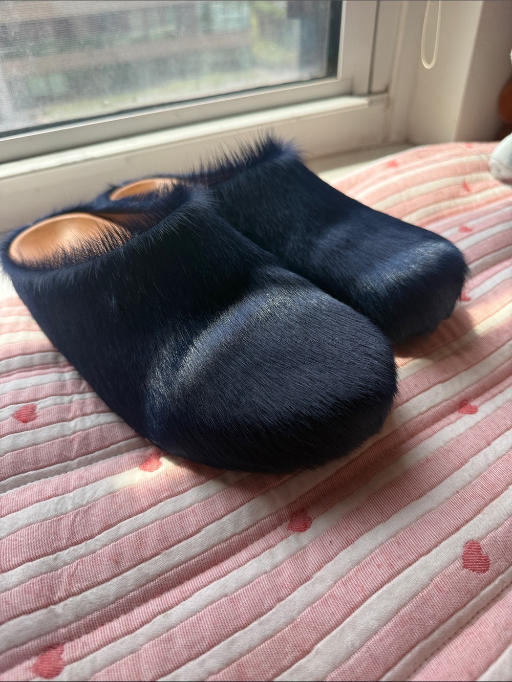 Marni Navy Fur Mules